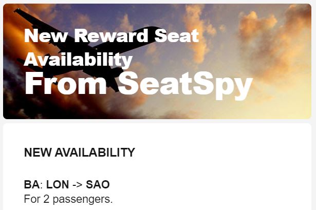 E-mail de alerta de disponibilidade - SeatSpy
