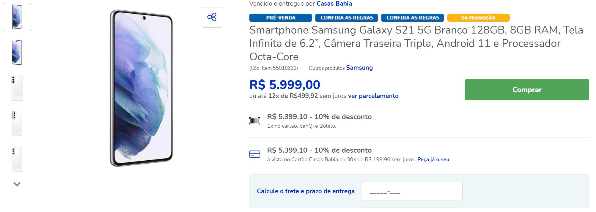 Compre o novo Samsung Galaxy S21 com cashback de até 83,5%